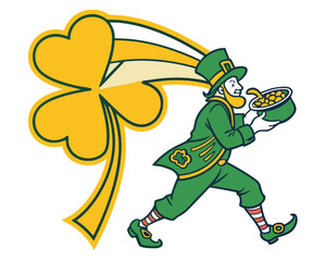 Irish Leprechaun Holding Gold Silhouette Vector Icon for St. Patrick&rsquo;s Day
