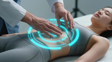 Physical therapy. Exercise balance fall prevention rehabilitation treatment technology healthcare doctor patient abdominal care focus clinical health wellness advanced medical support