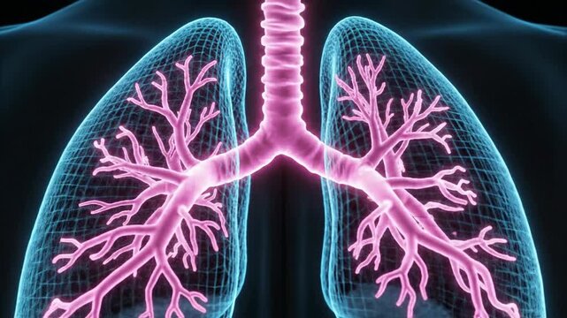Medical illustration of human lungs and bronchial system
