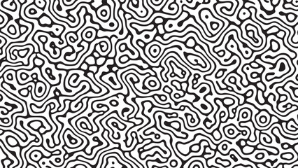 Abstract black and white pattern featuring swirling and organic shapes