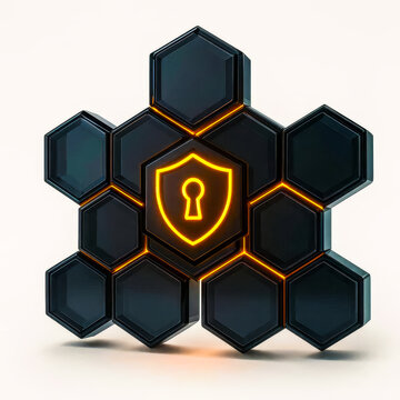 Hexagonal Honeycomb Structure with Golden Keyhole Icon