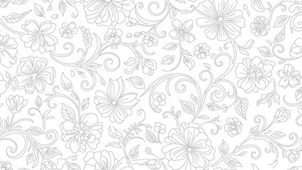 Delicate floral pattern with swirling vines and detailed blossom outlines
