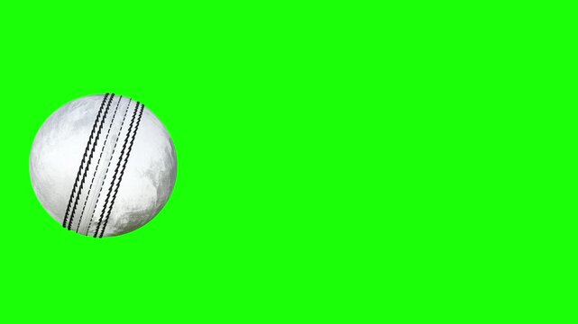 white cricket leather ball animation on green background