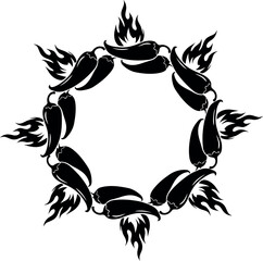 Obraz premium Black and white illustration of hanging chili peppers