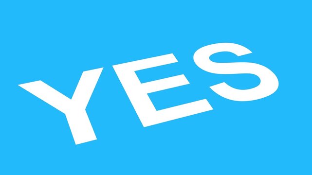 Yes word with dynamic shadow effect moving on blue background motion graphic animation