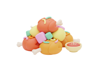 Colorful Toy Food Pile and Dipping Sauce Concept