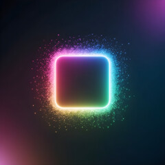 Abstract Glowing Particle Square with Neon Rainbow Colors on Dark Background
