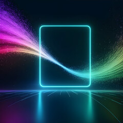 Futuristic Neon Particle Rectangle with Rainbow Glow on Dark Background