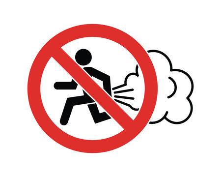 No Farting Sign Vector Icon, funny prohibition of flatulence icon, bad smell warning sticker, digestive health and social manners illustration.
