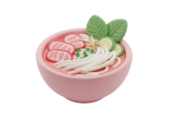 Clay art Asian Noodle Soup Bowl on White Background