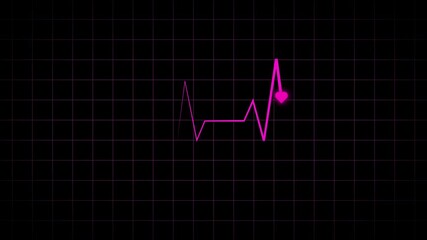 Neon pink medical waveform with heart icon on dark grid background, representing healthcare monitoring, cardiology technology, digital medical signals, and modern clinical data visualization. - Powered by Adobe