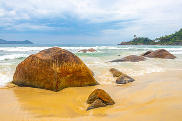 Aventureiro Beach tropical landscape panorama on Ilha Grande island Brazil.