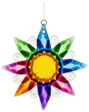 Colorful fused glass star ornament suncatcher for decoration on a transparent background
