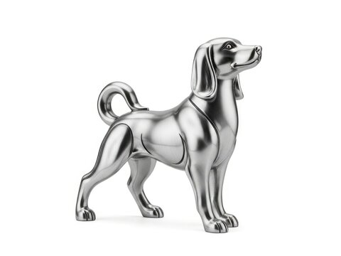 Silver dog token on white background