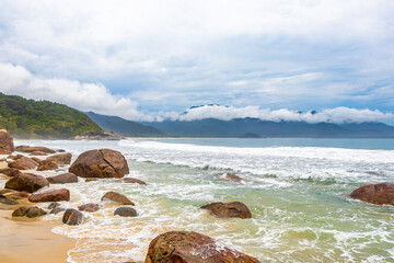 Aventureiro Beach tropical landscape panorama on Ilha Grande island Brazil.