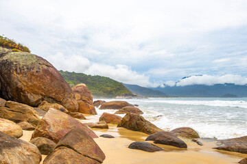 Aventureiro Beach tropical landscape panorama on Ilha Grande island Brazil.