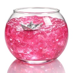 Pink Gelatin Fishbowl with Paper Boat