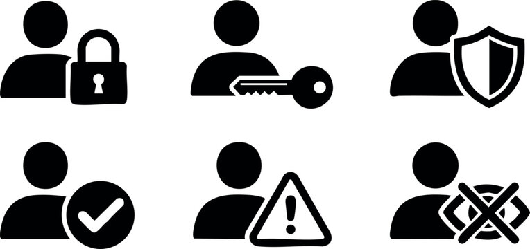 User security and access permission icons set with lock key shield check warning and restricted symbols vector illustration