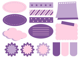 set of pink and purple journal planner stickers, label, and design elements