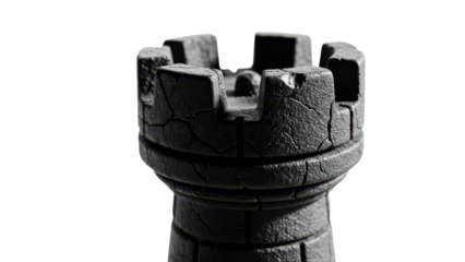 Dark Gray Stone Chess Rook Piece isolated PNG with Transparent Background