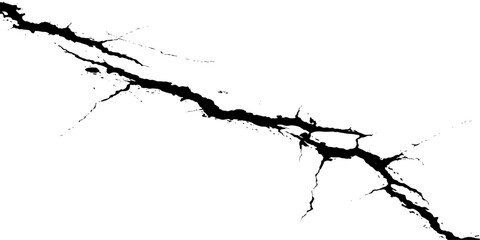 Obraz premium Grunge black vector illustration of a broken nature pattern featuring a crack in the ground and wall with a tree branch silhouette texture