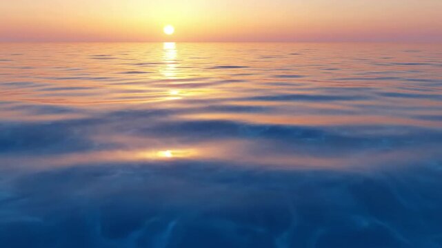 Midday Azure Water Reflections High-angle or eye-level view of crystal-clear, deep blue summer ocean water with bright, sparkling reflections of the midday