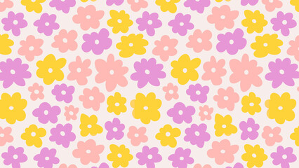 Cute Pastel Color Hand Drawn Flower Pattern Seamless Background Design