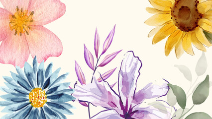 Watercolor Style Detailed Floral Arrangement Border Design Decoration Element
