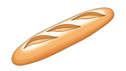 Golden French Baguette Loaf Illustration. Hand-Drawn Style Bakery Item Isolated on Black.