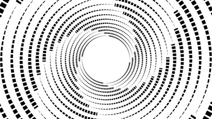 Black and white abstract spiral tunnel with geometric lines and modern digital design