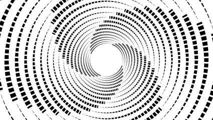 Abstract Black and white spiral pattern forming a circular tunnel design with clean lines and a modern digital art texture