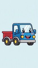 Naklejka premium Smiling cartoon truck with red bed.