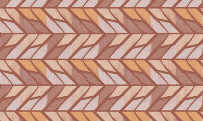 Seamless retro abstract chevron pattern, Geometric brown and orange wheat or feather texture background, Rustic autumn textile design