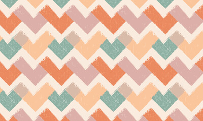 Seamless colorful chevron pattern, Abstract pink and orange brush stroke zigzag background, Retro textured geometric textile design