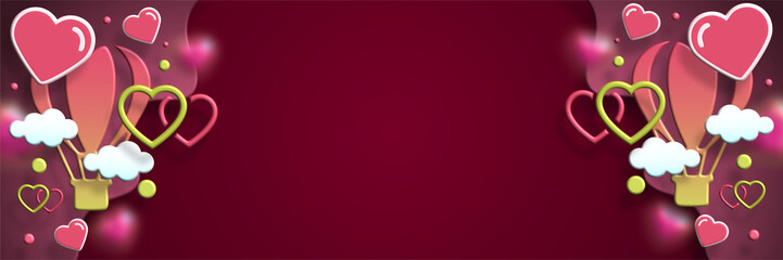 luxury valentines day banner with hot air balloons and golden hearts design