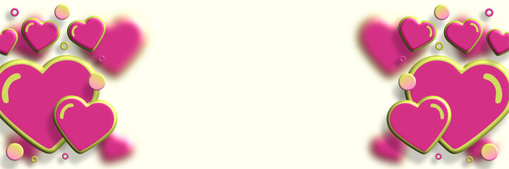 elegant valentines day banner with big pink hearts on white clean background