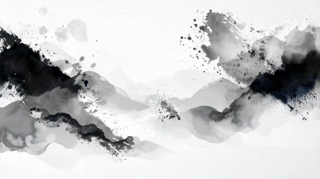 墨絵風の山並み インクドロップ
