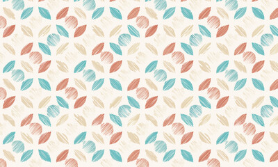 Seamless retro floral pattern, Hand drawn sketch leaf and petal texture,  Abstract pastel botanical background