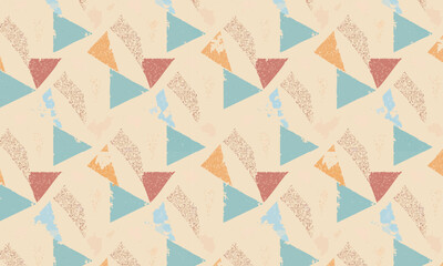 Seamless abstract geometric triangle pattern, Retro grunge mosaic background with distressed texture, Modern colorful graphic design