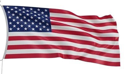 Fototapeta premium American flag waving in the wind on a white background with red and white stripes and blue field of stars