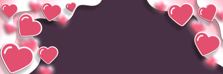 luxury dark valentines day banner with glowing pink hearts and copy space