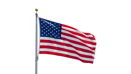 Obraz premium American flag waving on a pole isolated on white background