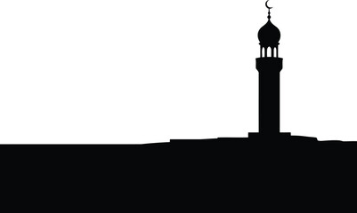 Silhouette of minaret with crescent moon, islamic architecture Vector