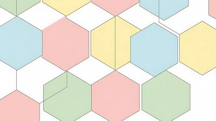 Colorful hexagons on white background.
