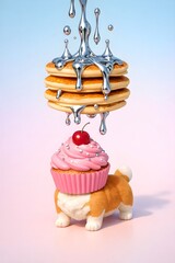 Floating Pancake Tower with Chrome Syrup & Corgi Base