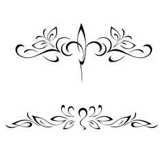 Two decorative symmetrical ornaments with stylized leaves and an ornate pattern; graphic design