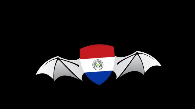 Loop Animation of Paraguay flag icon with shield shape flying like a bat