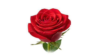 Fototapeta premium Single Red Rose Flower Bud with Green Stem isolated PNG with Transparent Background