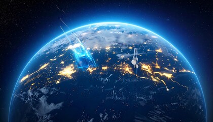 Obraz premium Glowing Earth at Night with City Lights and Atmosphere.