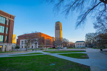 Burton Memorial Tower at 230 N Ingalls Street in University of Michigan, Ann Arbor, Michigan MI, USA. 